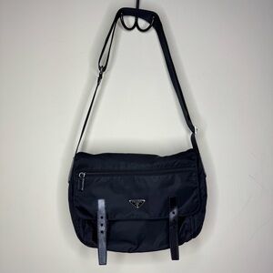 Prada Black Nylon Messenger Satchel with Adjustable Strap